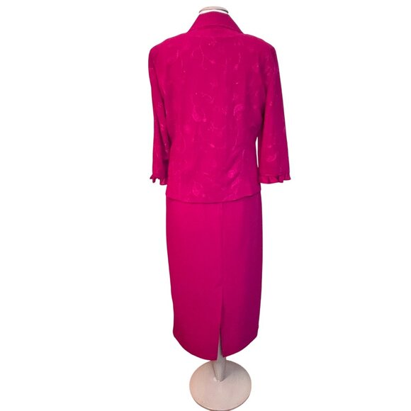 Sag Harbor Womens Hot Pink Fuschia 2 Piece Dress Suit Jacket Size 8 Embroidered - Picture 4 of 10
